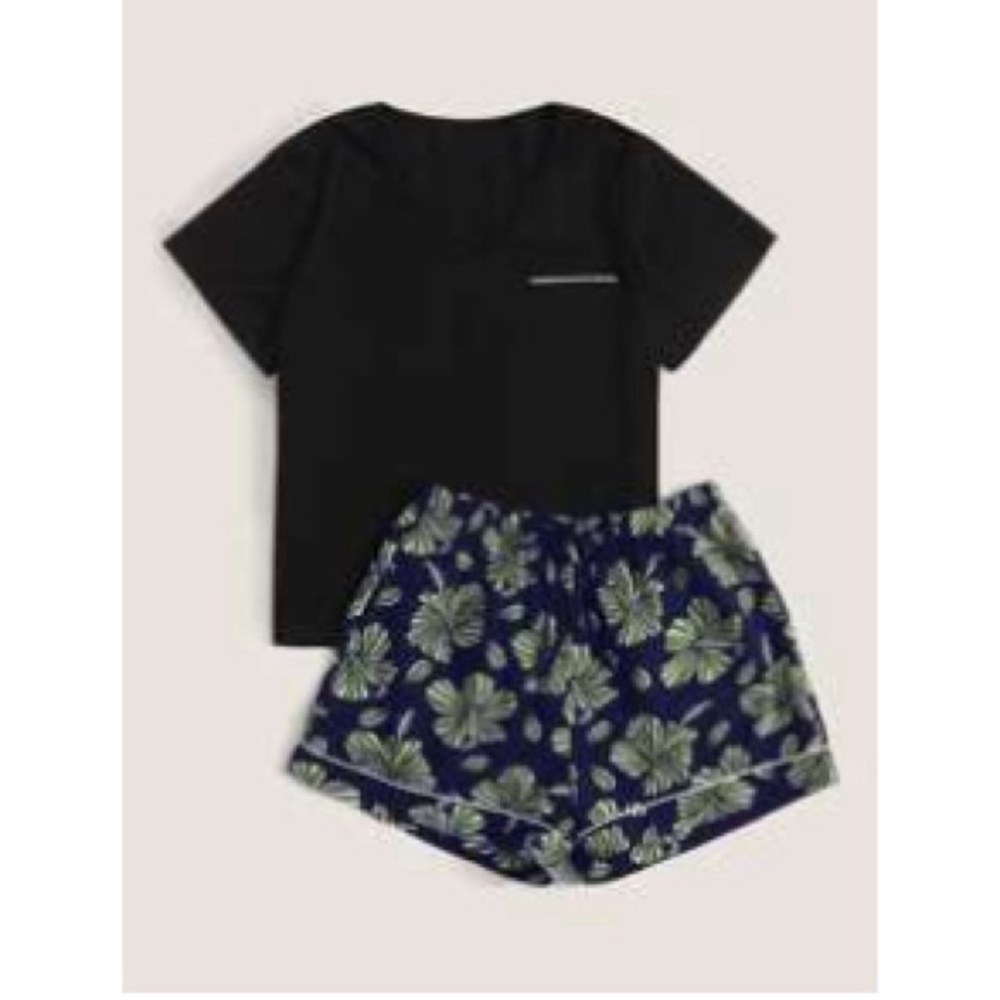 SHEIN Plus Plants Print Drawstring PJ Set Hibiscus Flowers size 3XL fits like XL